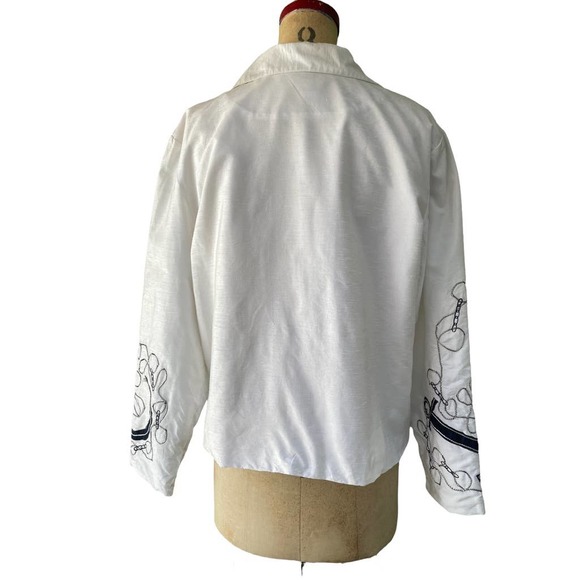 White Nautical Anchor Embroidered Button Front Long Sleeve Shirt SIZE XL - Picture 4 of 7